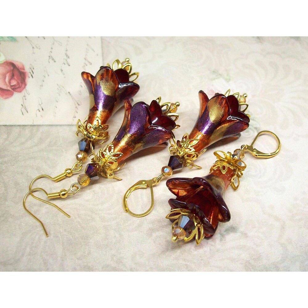 Art Nouveau Earrings Vintage Style, Antique Bronze, Hand Painted, Artisan Crafte